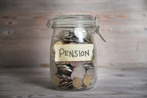 Money jar with pension written on